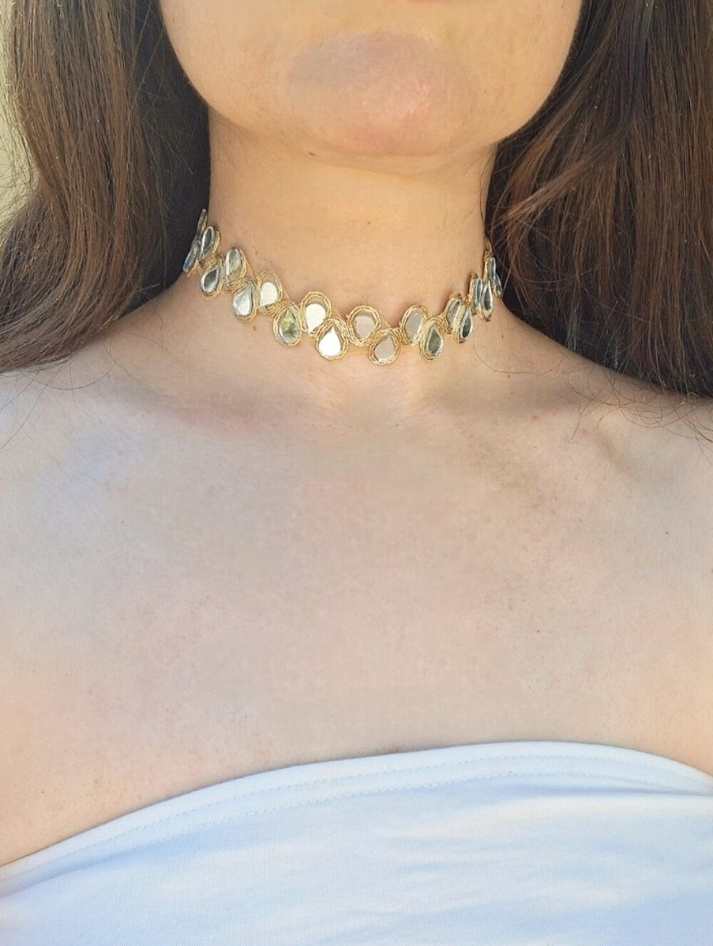 Handmade Gold Statement Choker Necklace Silver Teardrop Mirror Sequins Fairycore
